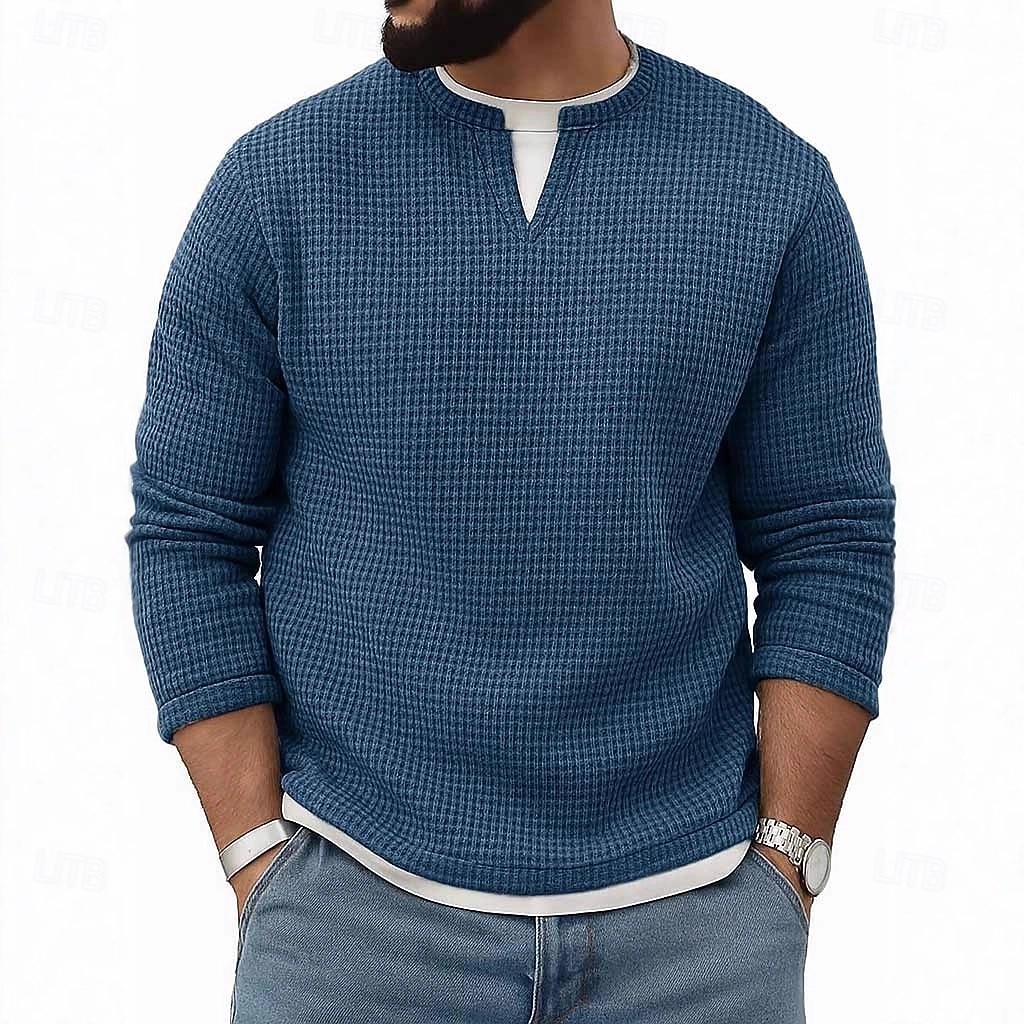 Per uomo Maglietta Waffle Maglietta Manica Lunga Girocollo Scollo a V Primavera Autunno Inverno Elegante Caldo Vacanza Finto due pezzi Allenamento All'aperto Casa Nero Verde chiaro Blu chiaro del 2025 a $23.99 –P1
