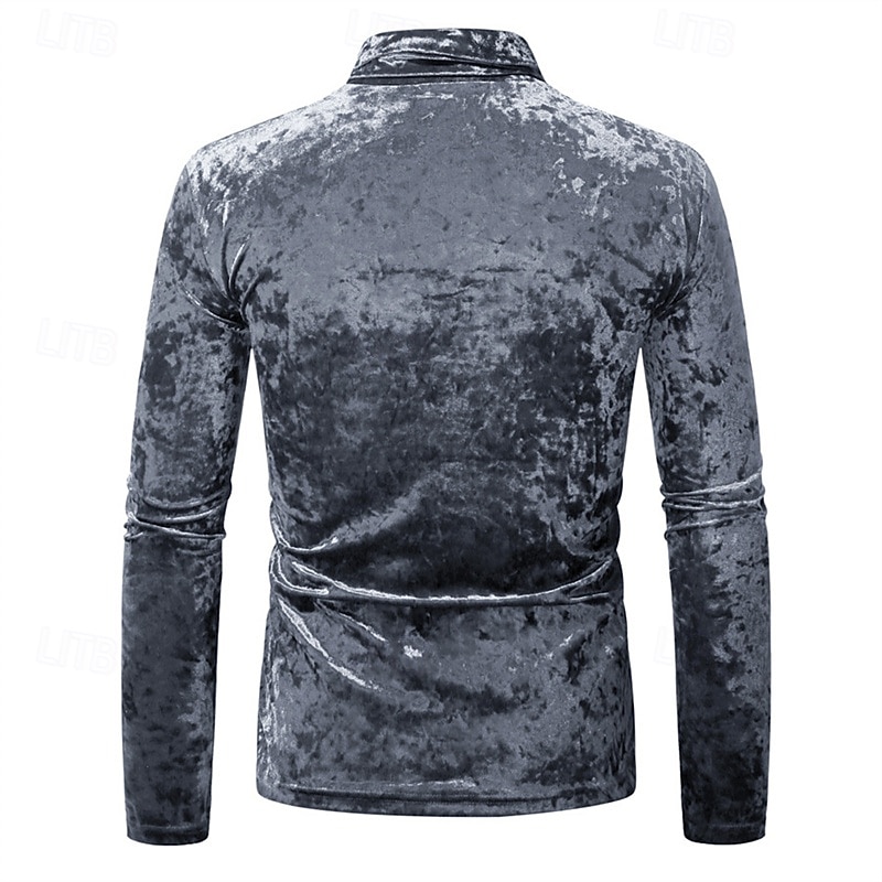 Per uomo Maglietta Maglietta in velluto Camicia a Maniche Lunghe Manica Lunga Dolcevita Primavera Autunno Semplice Moda Designer Essenziale Classico Vacanza Streetwear Uscire Vinaccia Nero Argenteo del 2026 a $17.49 –P10