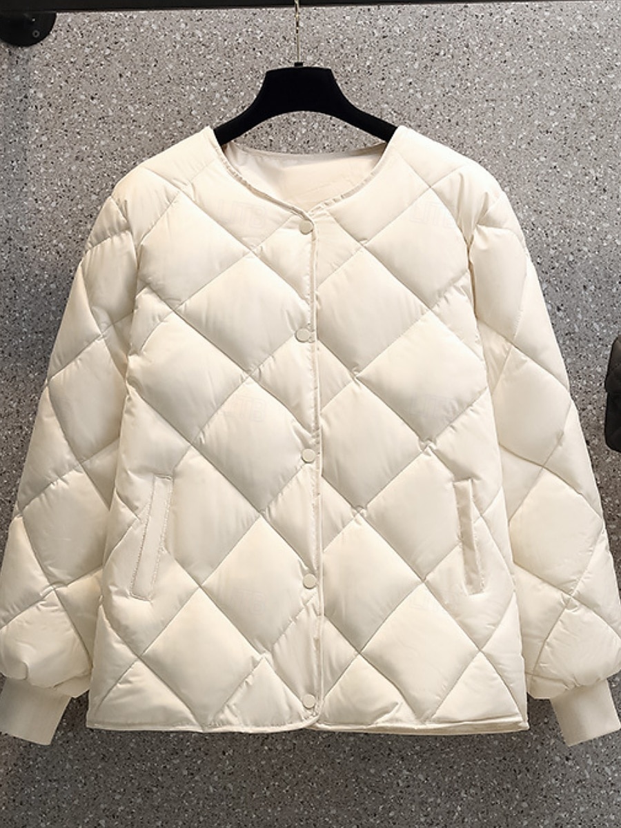 Dame Vattert jakke Bekvem Pustende Lomme Knapper Fritid عادي Feriereise Gate Avslappet Dagligdagstøy Enkeltkneppet Kort Crewneck Normal Langermet Yttertøy Svart Hvit kaffe Vår Høst 2026 - $25.99 –P2