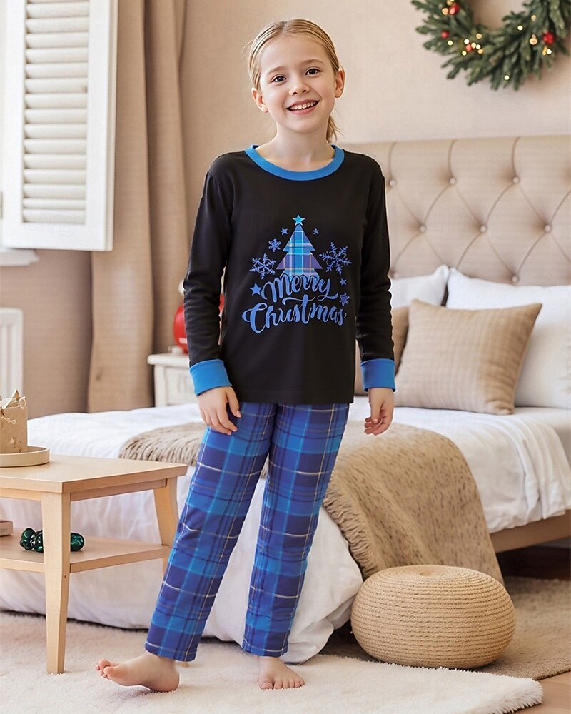Family Christmas Christmas Family Pajamas Pajamas Family Sets Graphic Plaid Snowflake Home Print Blue Long Sleeve Daily Matching Outfits 2026 - $14.49 –P3