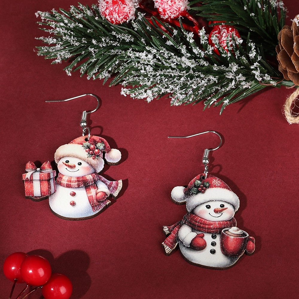 Náušnice se sněhulákem s horkým kakaem a dárkem - rozkošné vánoční šperky pro sváteční dárky 2026 - $7.99 –P2