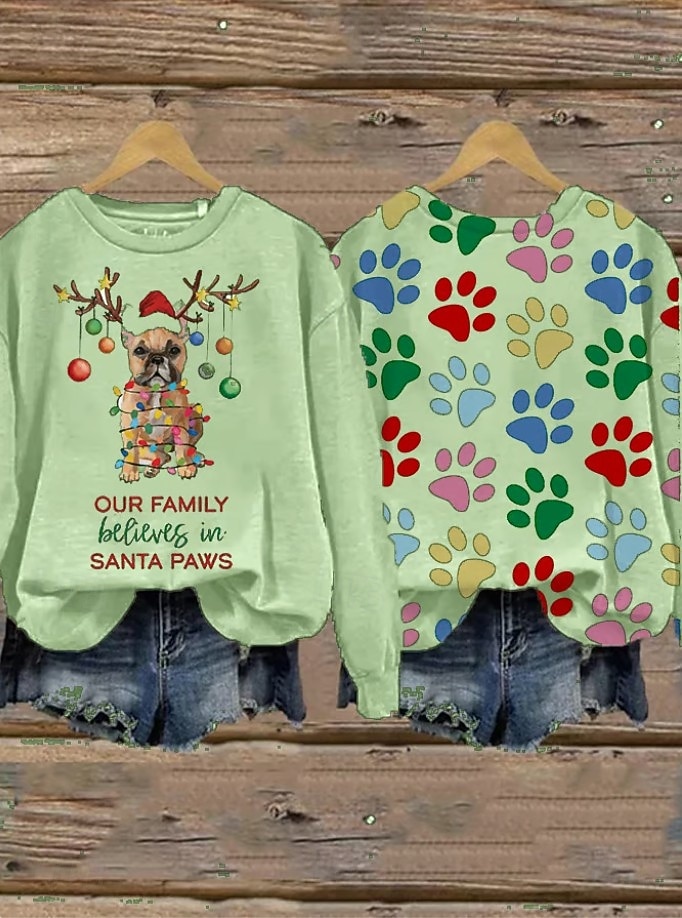 Damen Pullover Sweatshirt Grafik Tiermotiv Hund Lässig Langarm Rundhalsausschnitt Normale Oberteile Straße Alltagskleidung Lässig Patchwork Schwarz Weiß Hellgrün Rosa Leicht Blau Herbst Winter 2025 - $28.99 –P4