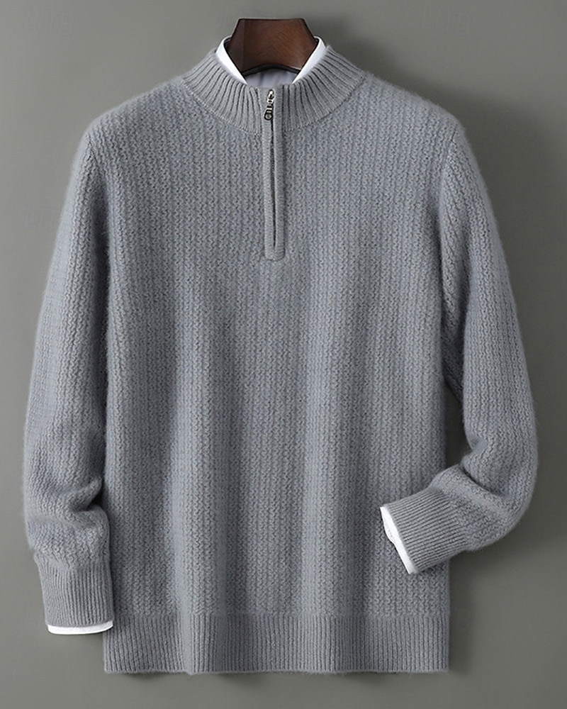 Hochwertiger Herrenpullover aus reiner Wolle und Kaschmir mit Viertelreißverschluss, klassischer Strickpullover, weich, warm und atmungsaktiv. 2026 - $173.99 –P7