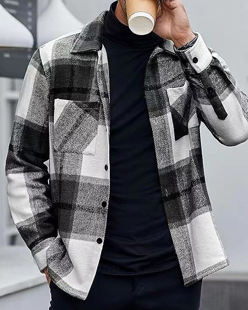 Miesten Paita Rento paita Flanellipaita Button Up paita Rubiini Pitkähihainen Skottiruutukuvio Kauluskäänne Katuvaatteet Loma Tasku Vaatetus Puuvilla Muoti Vapaa-aika Mukava 2026 - $30.99 –P4