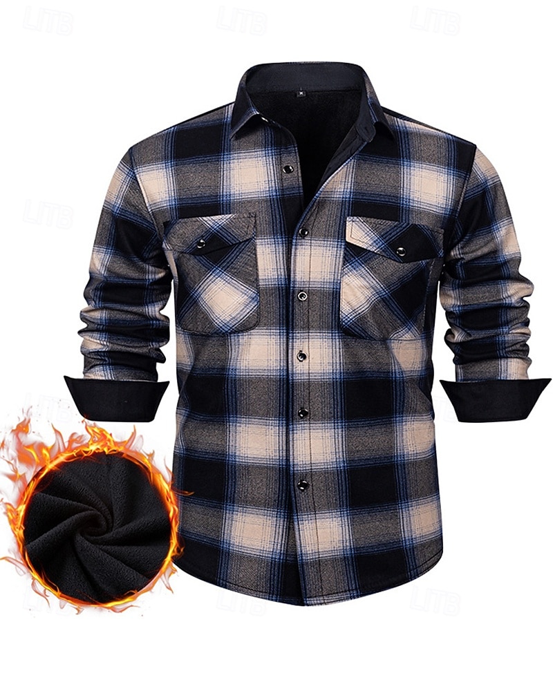 Per uomo Giacca-camicia Giacca camicia Giacca invernale Plaid Vacanza Abbigliamento quotidiano Bianco Rosso Blu marino Azzurro cielo Manica Lunga Bavero Autunno Inverno Abbigliamento Tasca Frontale del 2026 a $35.99 –P9