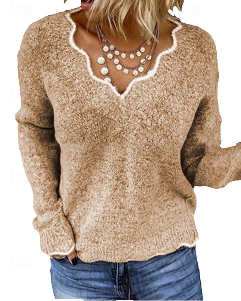 Dámské Svetr Rolák Šik ven Na běžné nošení Barevné bloky Do V Slátanina Pletený Dlouhý rukáv Běžné topy Plést Denní Dovolená Jdeme ven Černá Světlá růžová Podzim Zima 2025 - $35.99 –P1