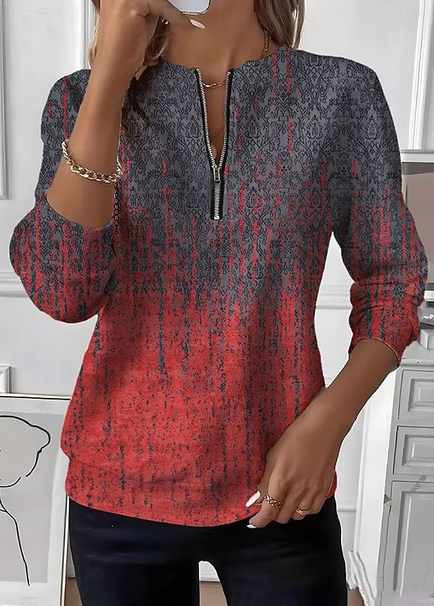 Dámské Svetrová mikina Mikiny na zip Zip Tisk Grafika Kašmírový vzor Módní Na běžné nošení Dlouhý rukáv Tričkový Běžné topy ulice Na den Rubínově červená Fialová Trávová zelená Podzim Zima 2026 - $27.99 –P1