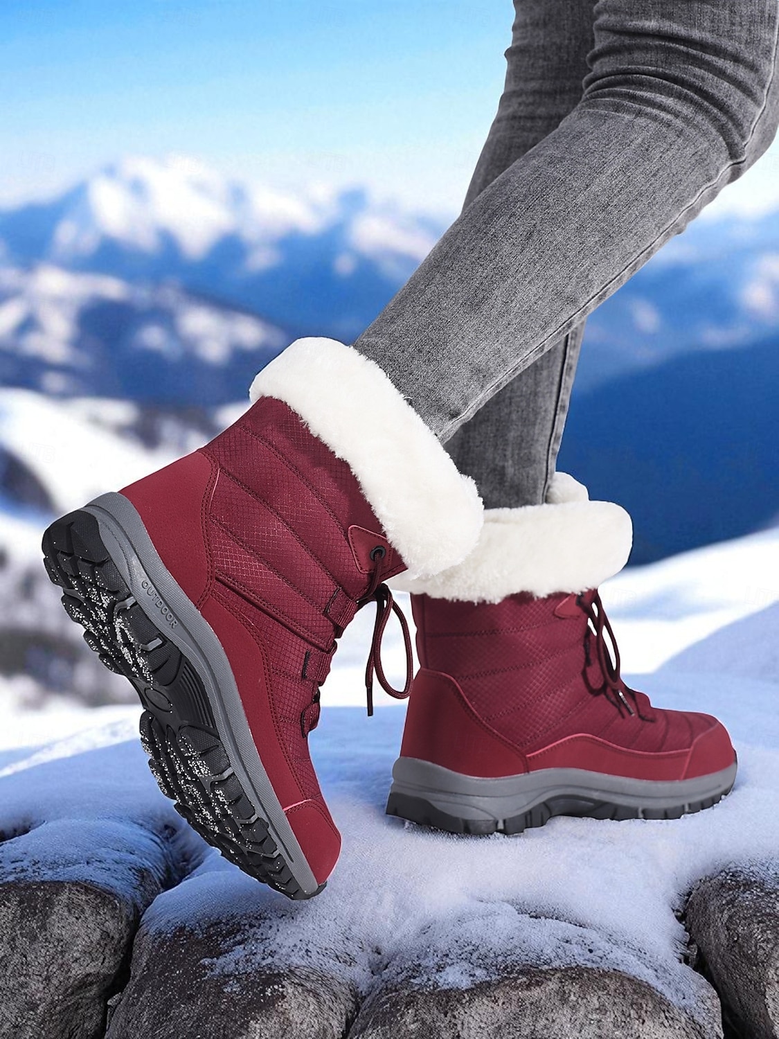 Botas de nieve impermeables con cordones y forro de piel cálida para mujer, botines de invierno antideslizantes para senderismo al aire libre, calzado acogedor y aislante para clima frío 2025 - $46.99 –P4