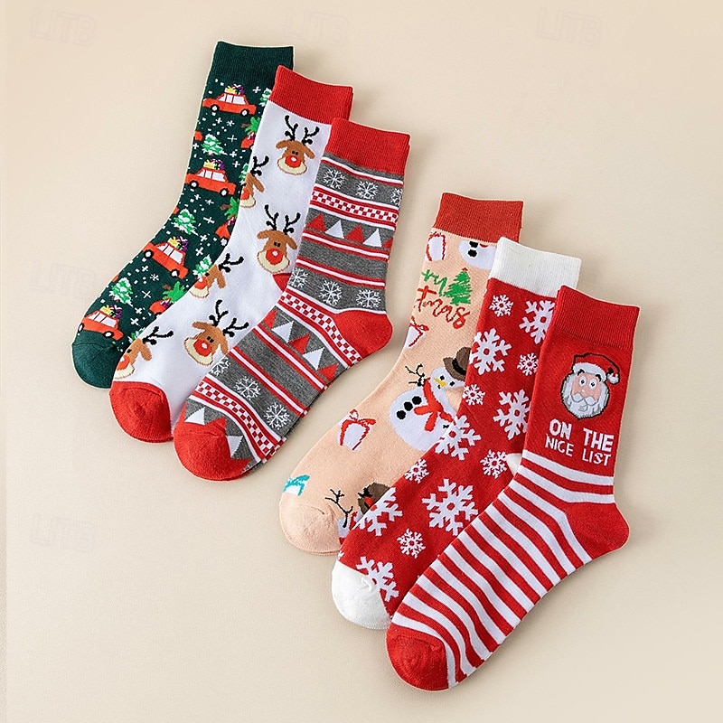 Hombre 6 pares Paquetes múltiples Calcetín Calcetines para correr Calcetines informales Calcetines de Navidad Multi Color Color Papá Noel Cada Árbol de Navidad Navidad Vacaciones Deporte Básico Medio 2025 - $9.99 –P9