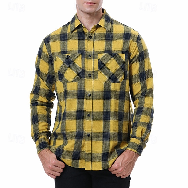 Miesten Paita Rento paita Flanellipaita Button Up paita Päällyspaita Ruudullinen Kausaliteetti Päivittäin Laivaston sininen Pitkähihainen Kauluskäänne 봄 & Syksy Vaatetus 2026 - $29.99 –P9