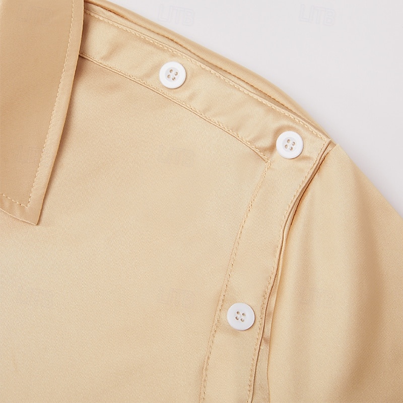 Pánské Košile Hedvábí jako Saténová košile Košile pro volný čas Bez vzoru Formální Svatební Černá Fialová Námořnická modř Zlatá Dlouhý rukáv Nabíraný krk Jaro & podzim Celý rok Oblečení Nabírané šaty 2026 - $25.99 –P12