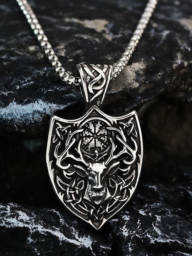 قلادة على شكل رأس غزال فايكنج من الفولاذ المقاوم للصدأ للرجال بتصميم درع، مجوهرات تميمة نورسية سلتيك كهدية عيد الميلاد والحفلات والارتداء اليومي 2026 - $11.99 –P7