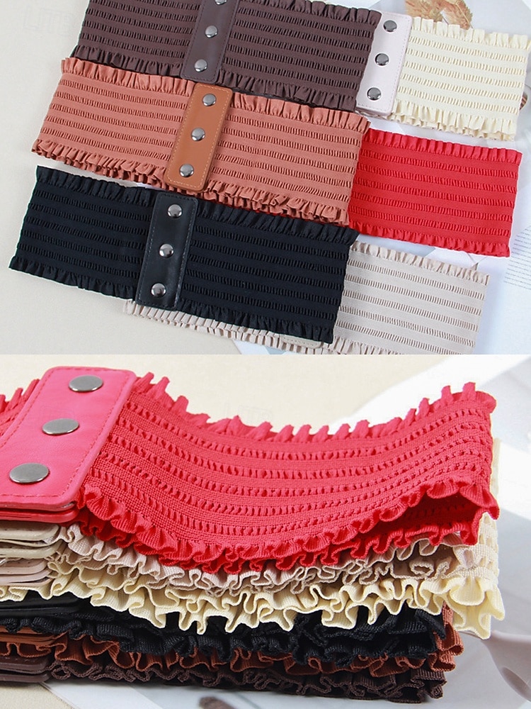 Elastisk julebelte til dame med rysjedesign, justerbar passform, flere farger for julestil 2025 - $11.99 –P10