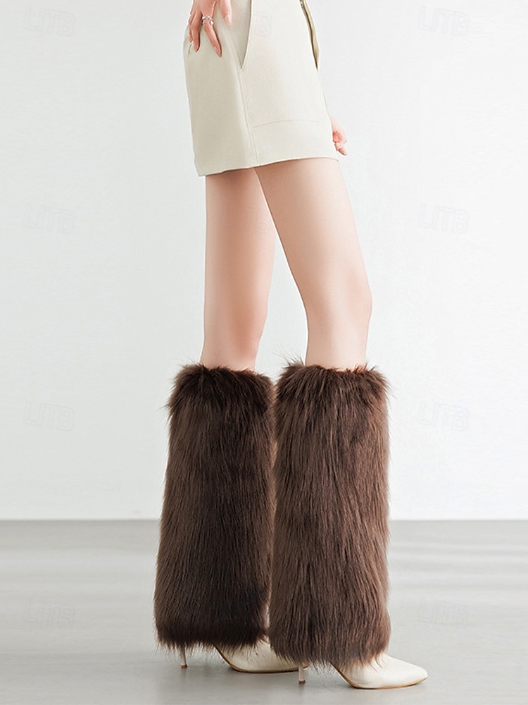 Jambières en fausse fourrure pour femmes, couvre-bottes moelleux jusqu'aux genoux, accessoires de costumes de fête d'hiver élégants, tenues de Noël et de vacances de 2025 ? $14.99 –P5