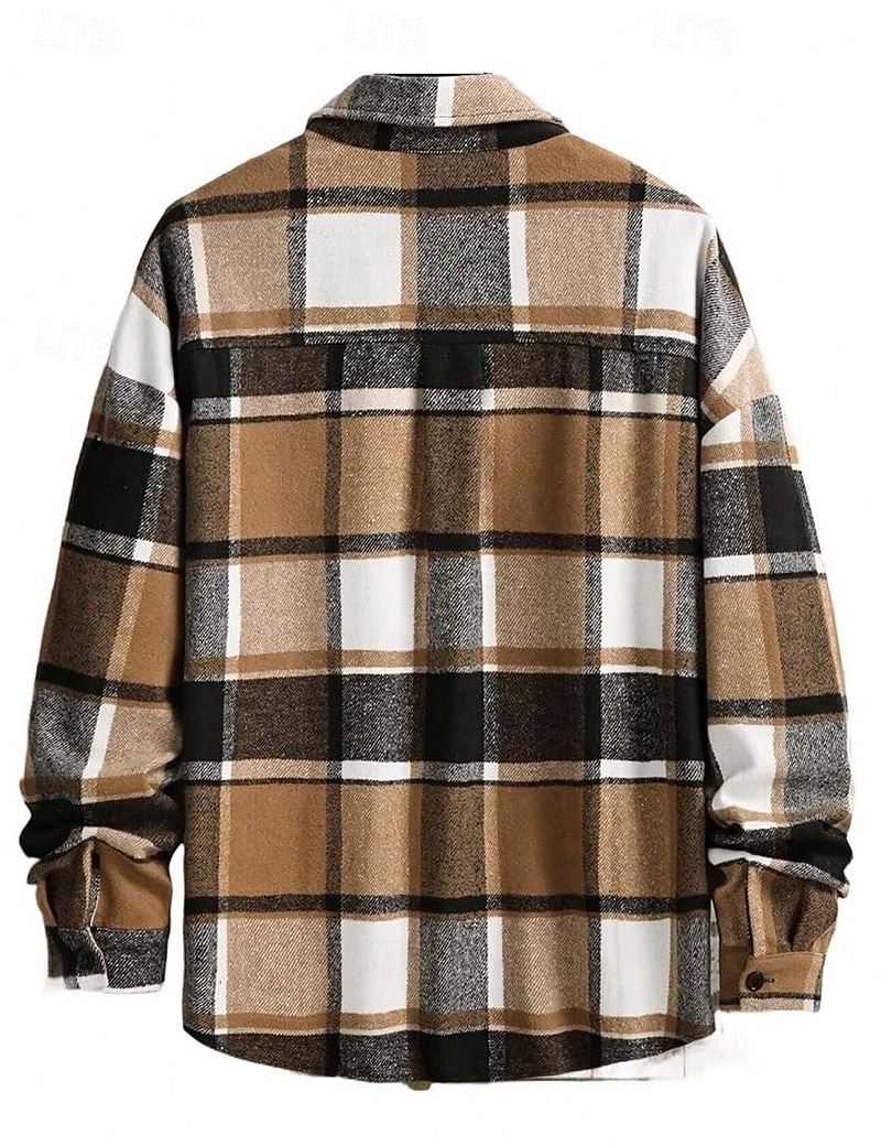 Férfi Ing Flannel ing Gombos póló Overshirt Sárga Arcpír rózsaszín Narancssárga Világos szürke Sötétszürke Hosszú ujj Kockás Térfogatcsökkenés Hétköznapi Napi Ruházat Meleg Divat 2026 - $26.99 –P6