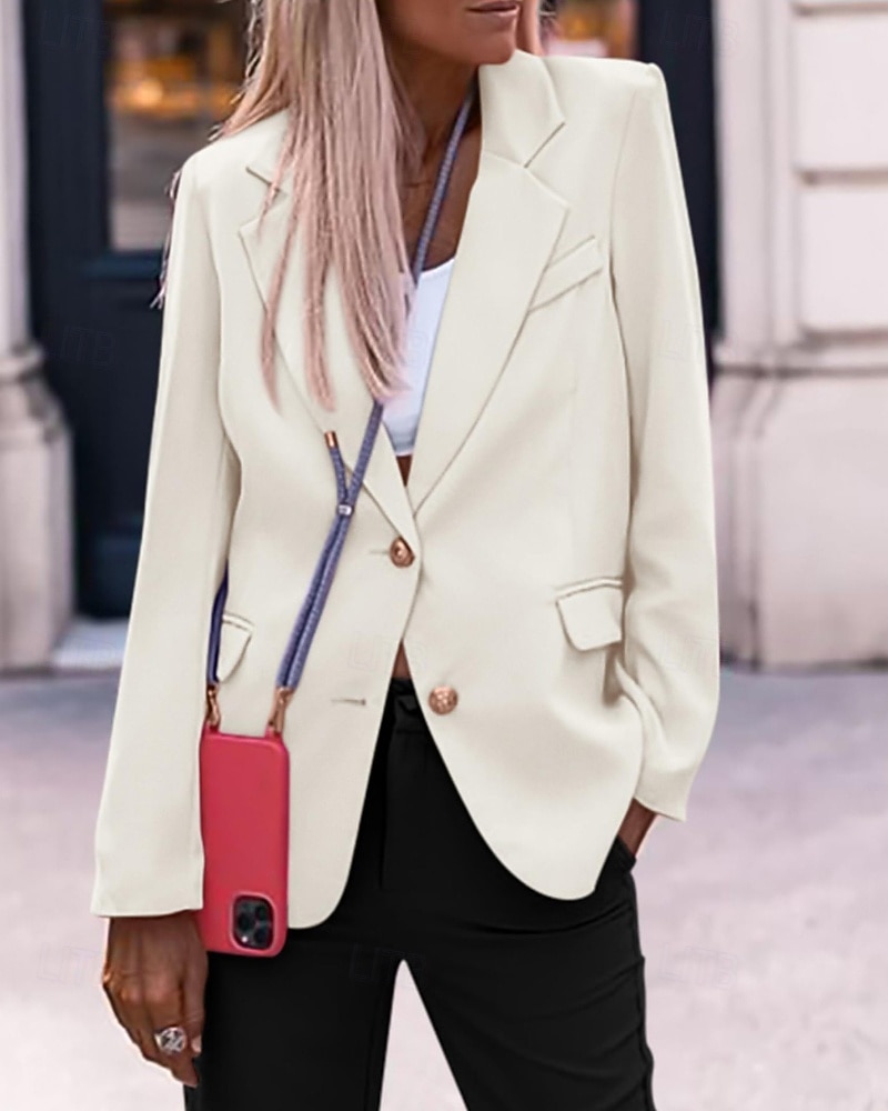 Women's Blazer Comfortable Pocket Buttons Active Plain Outdoor Vacation Going out Weekend Regular Turndown Regular Fit Long Sleeve Outerwear Black White Wine Fall Winter 2026 - $35.99 –P16