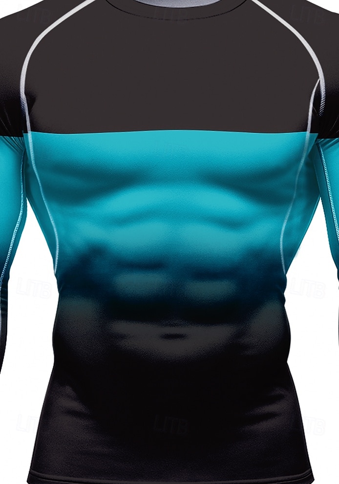 Муж. Компрессионная футболка Футболка для бега 3D печать Цветовые блоки Длинный рукав Основной слой Весна Осень Градиент Быстровысыхающий Сжатие видеоизображений Для тренировки Power Flex 2026 - $20.99 –P3