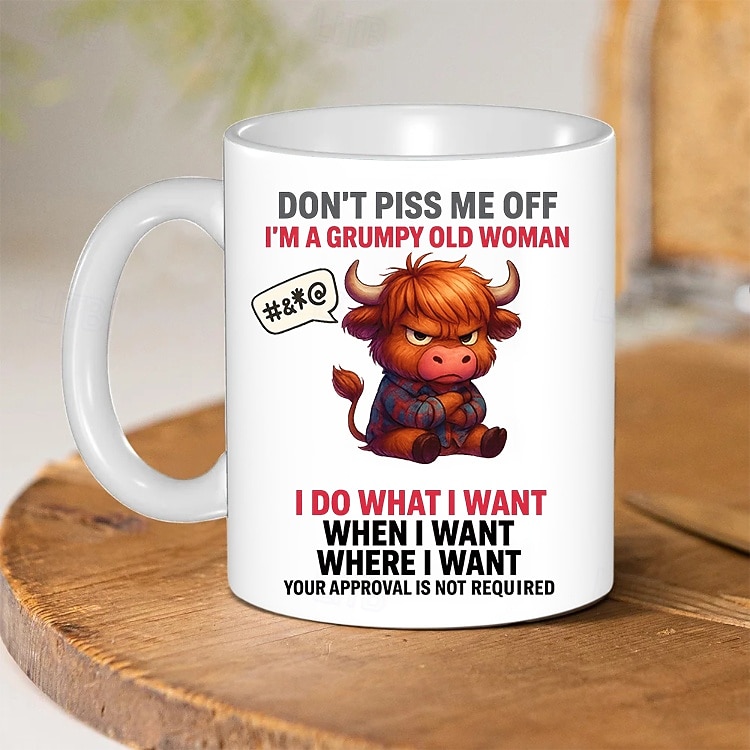 Забавная подарочная кружка, кофейная кружка с изображением горной коровы, не злите меня, мультяшное животное, керамическая чашка объемом 11 унций, подарок на день рождения сварливой старушке с 2026 - $15.99 –P2