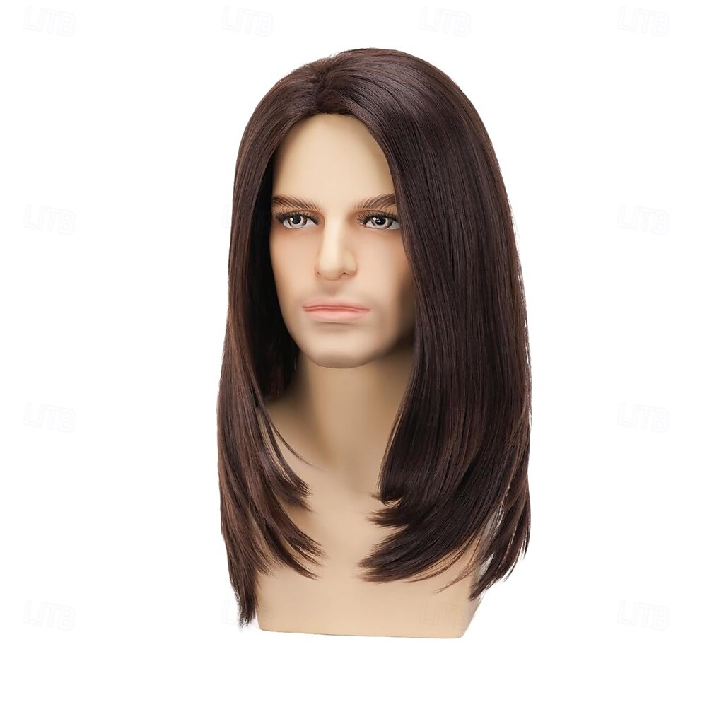 Peruca longa castanha para homem, cabelo liso, sintética, resistente ao calor, ideal para uso diário, festas e fantasias. de 2026 por $21.99 –P5