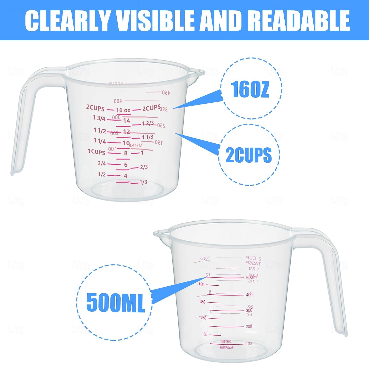 2026年 3パック計量カップセットには、250ml（1カップ）、500ml（2カップ）、1000ml（4カップ）のプラスチック液体計量カップが含まれています - ベーキング、調理、ミキシング &計量カップはキッチンに欠かせないツール  コレクション – $15.99 –P5