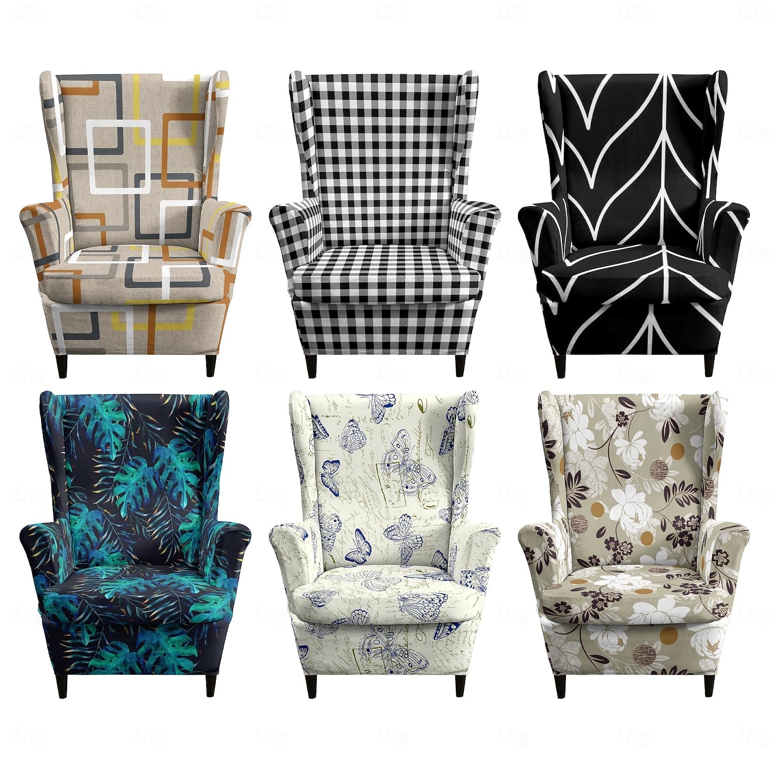 Floral, Striped & Geometric Printed Wingback Chair Covers, Stretch Polyester Slipcovers for Armchairs, Decorative Furniture Protectors 2026 - $49.99 –P1