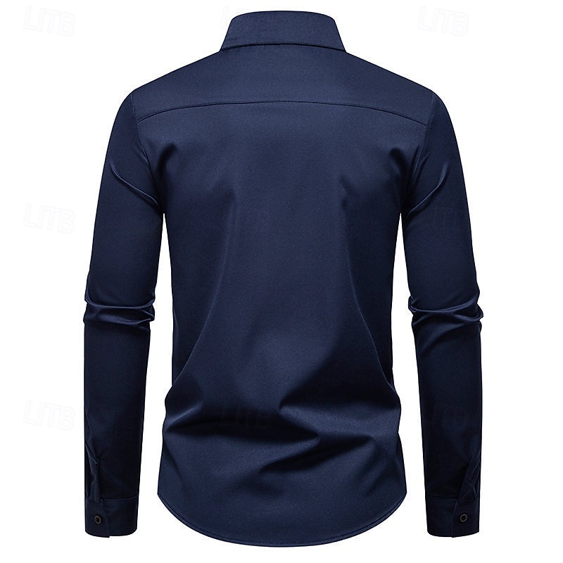 Herren Hemd Kleidhemd Knopfhemd Einfach Hochzeit Party Schwarz Weiß Wein Marineblau Langarm Revers Frühling Herbst Bekleidung Patchwork 2026 - $37.99 –P9