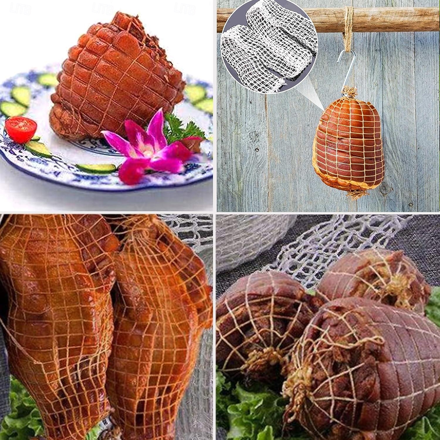 2026年 ハムネット ホワイト 3メートル ロール ローストネット 綿糸 肉ネット 伸縮性 ルーラデネット 調理アクセサリー 肉ネットロール 収納用 吊り下げ ベーキング 調理 ハム 肉 ソーセージ  コレクション – $11.99 –P2