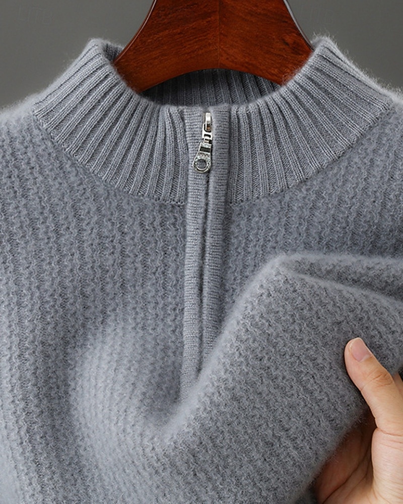 Hochwertiger Herrenpullover aus reiner Wolle und Kaschmir mit Viertelreißverschluss, klassischer Strickpullover, weich, warm und atmungsaktiv. 2026 - $173.99 –P8