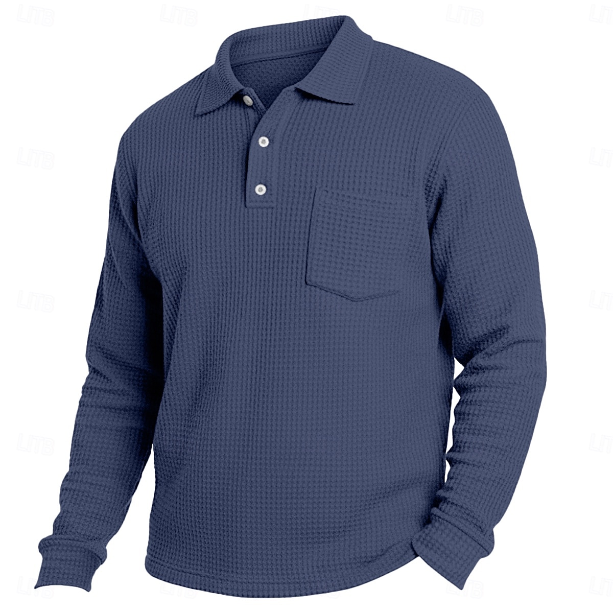 Herre Vaffel poloskjorter Golf poloskjorter Virksomhet Avslappet Knaphul Klassisk Langermet Mote Grunnleggende Helfarge Lomme Høst Vinter Alle årstider Normal Hvit Lyseblå Rød Navyblå Lilla Grønn 2025 - $21.99 –P8