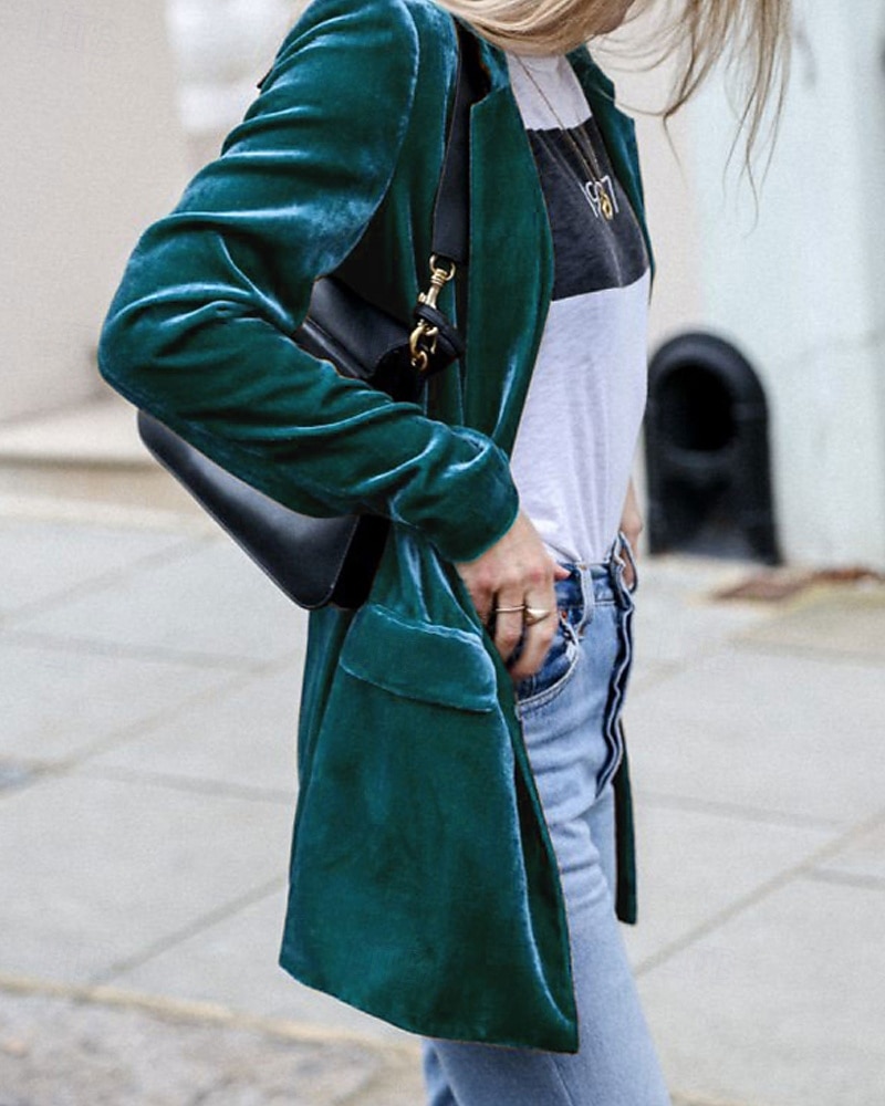 Damen Blazer Samtblazer Bequem Tasche Mode Einfach Party Party / Abend Regulär Umlegekragen Normale Passform Langarm Oberbekleidung Blau Schwarz Wein Herbst Winter 2026 - $33.99 –P6