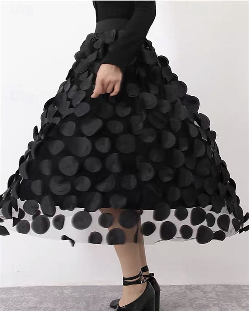 Damen Elegant Vintage Mode Midi Mittlere Taille Röcke Tupfen Einfach Patchwork Blume Geschichtet Unelastisch Täglich Straße Amethyst Aprikose Schwarz Rote Herbst 2026 - $43.99 –P3