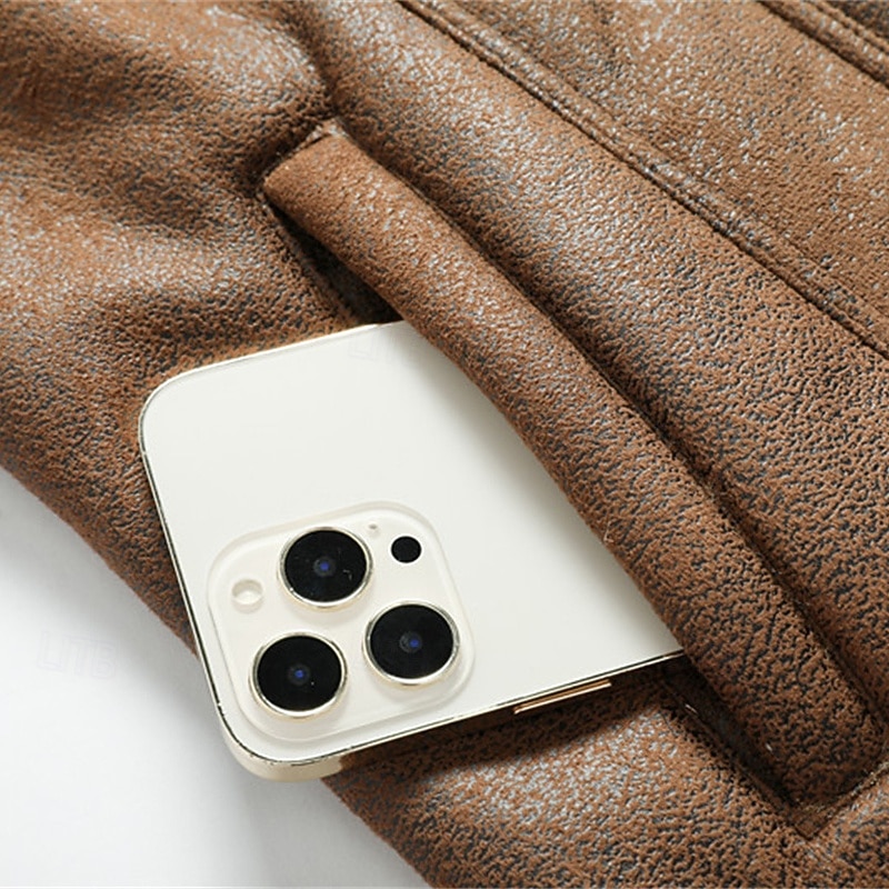 Herren Kunstlederjacke Fleecejacke Bikerjacke Motorradjacke Urlaub Täglich Winddicht Warm Tasche Herbst Winter Einfach Mode Klassisch Revers Regulär Schwarz Khaki Kaffee Jacken 2026 - $72.99 –P6