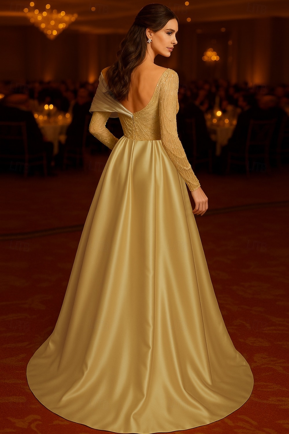 A-Line Floor Length Beaded Eembroidered Formal Dresses Mother of the Bride Dress Evening Gown Ball Gown with Overskirt Formal Dress Elegant Silky Long Sleeve Shirt Collar Wedding Formal Satin Sequined 2026 - $218.49 –P3