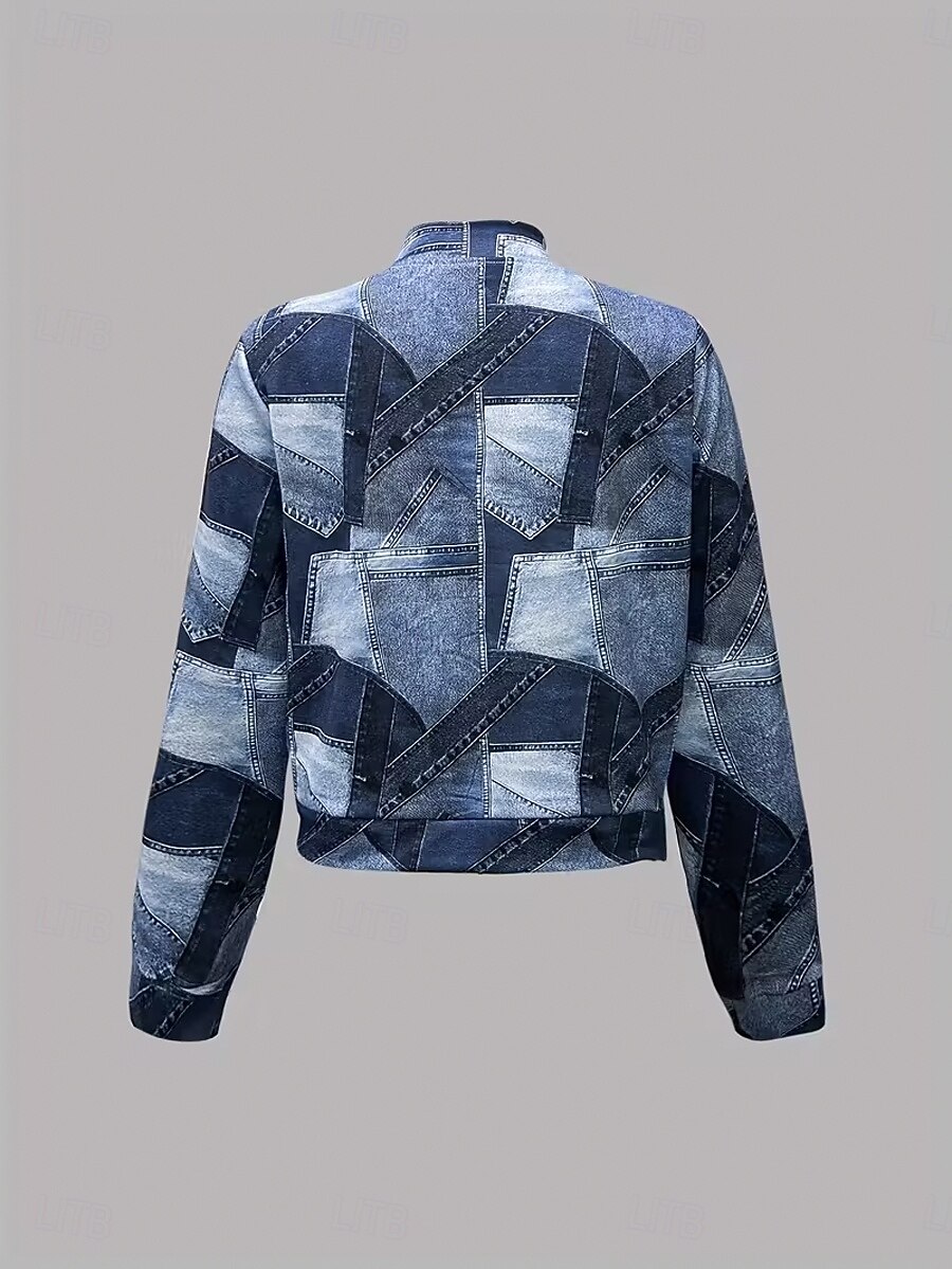 Damskie Zwykła kurtka Zatrzymujący ciepło Szybkie wysychanie Zamek Kieszeń Elegancja Moda Codzienny Prosty Geometryczny Urlop Codzienny Święto Codzienne Regularny kołnierz baseballowy Regularny Długi 2025 - $28.99 –P3