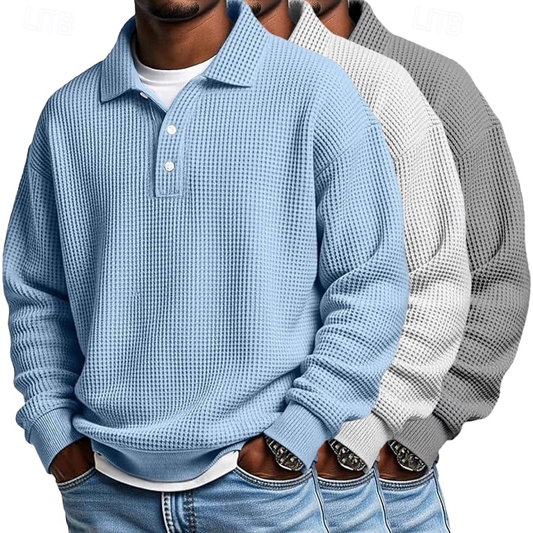 Herren Waffel-Poloshirts Textur Formell Geschäft Klassisch Langarm Mode Einfarbig Einfach 3 Teile Mehrfachpackung Herbst Frühling & Herbst Ganzjahres Lässiger Schnitt 1# 2# 3# 4# 5# 6# 2026 - $62.99 –P4