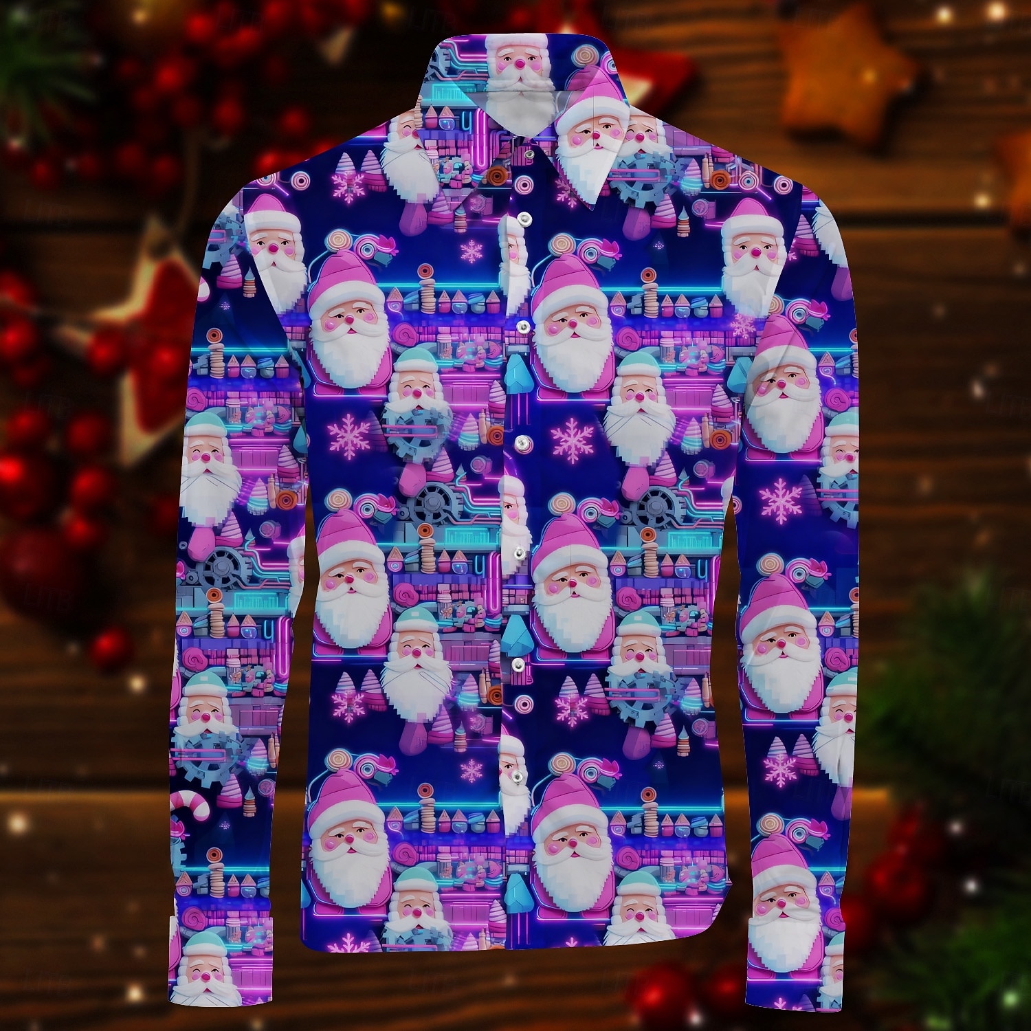 Karácsony Hosszú ujjak Gombos ing Mikulás Grafikus Újdonságok Vicces mert Férfi Felnőttek 3D nyomtatás mert Karácsony Farsang Újév Parti 2025 - $29.99 –P1