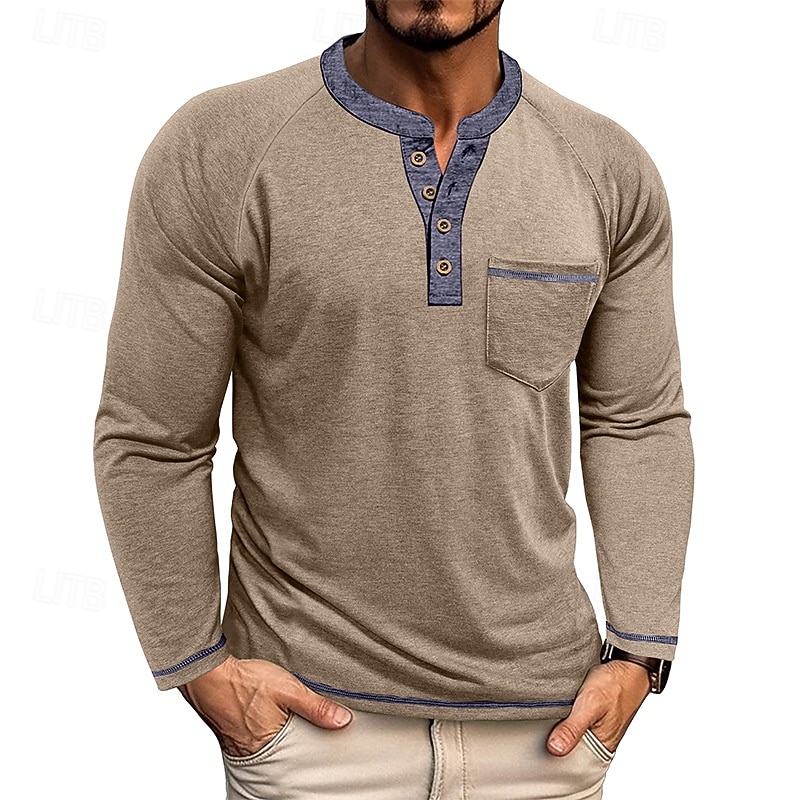Per uomo Maglietta Maglia Henley Camicia a Maniche Lunghe Manica Lunga Henley Primavera Autunno Blocco di colori Moda Designer Essenziale Tasche Vacanza Streetwear Uscire Rosso scuro Nero Blu marino del 2025 a $11.99 –P9