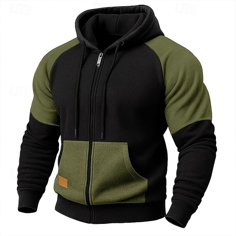 Voor heren Trui met capuchon Hoodie met volledige rits Fleece hoodie Tactische capuchon blauw Khaki Rood Bruin Groen Capuchon Effen Vetoketju Casual Dagelijks Sport & Outdoor Katoen Polyester 2026 - $28.99 –P1