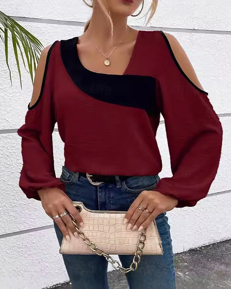 Pentru femei Bluză Simplu Elegant Stilat Modern Manșon Lung Asimetric Topuri obișnuite Zilnic Concediu Ieșire Peteci Roșu Vin Caisă Primăvară Toamnă Iarnă 2025 - $24.99 –P5