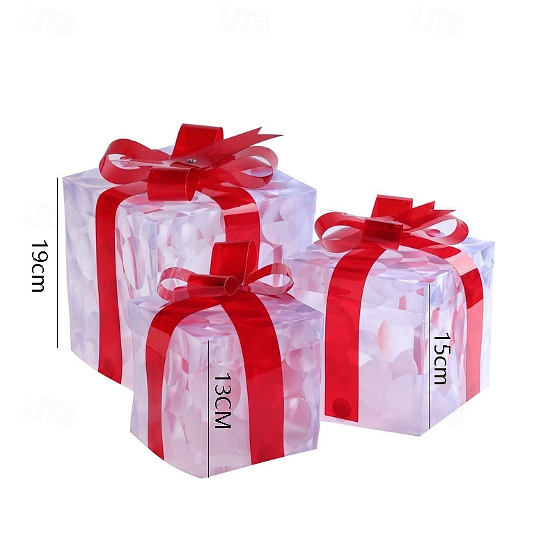 3 Pcs Christmas bow LED luminous gift box for indoor and outdoor Christmas atmosphere decoration lights, ornaments, props, AAA battery box 13/15/19CM 2025 - CAD $25.99 –P16