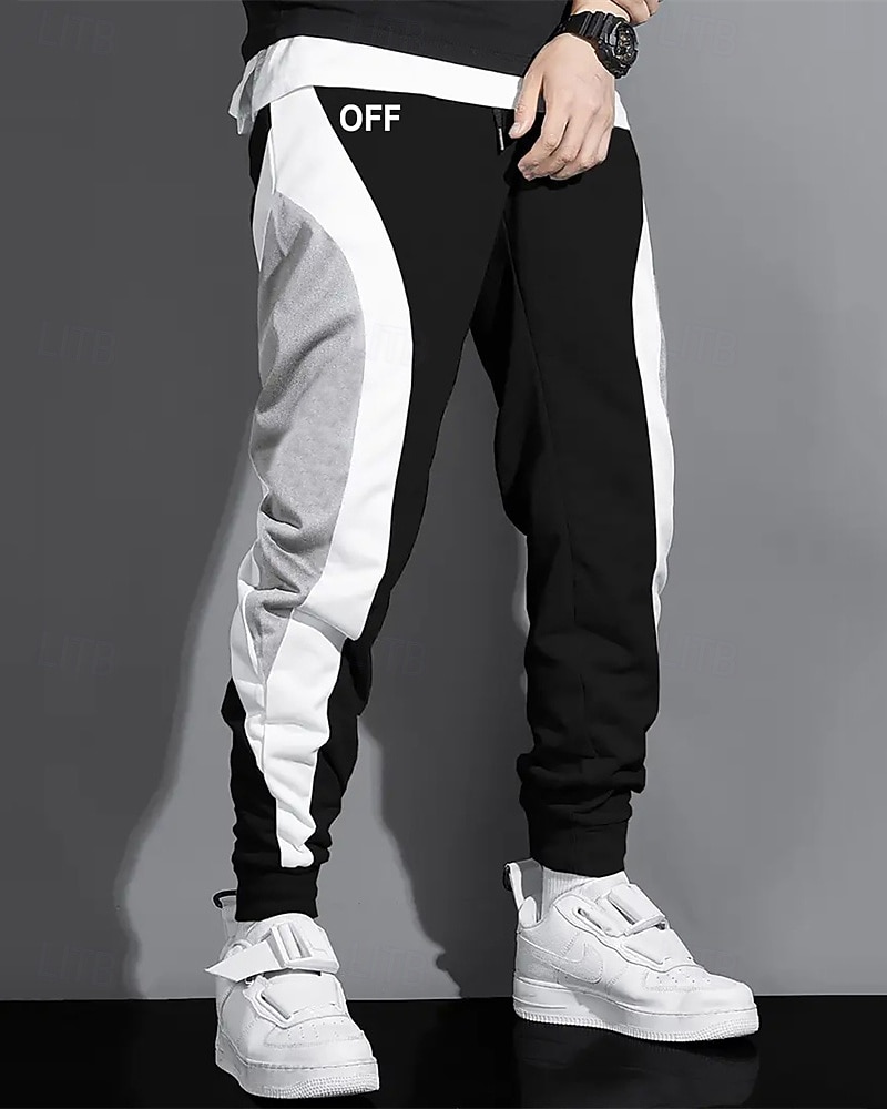 Ανδρικά Αθλητικές Φόρμες Τζόγκκερ Παντελόνια Κορδόνι Τσέπη Ελαστική μέση Συνδυασμός Χρωμάτων Γράμμα Άνεση Υπαίθρια Αθλήματα Καθημερινά Μοντέρνα Καθημερινό Μαύρο Γκρίζο Μικροελαστικό 2026 - $21.99 –P1