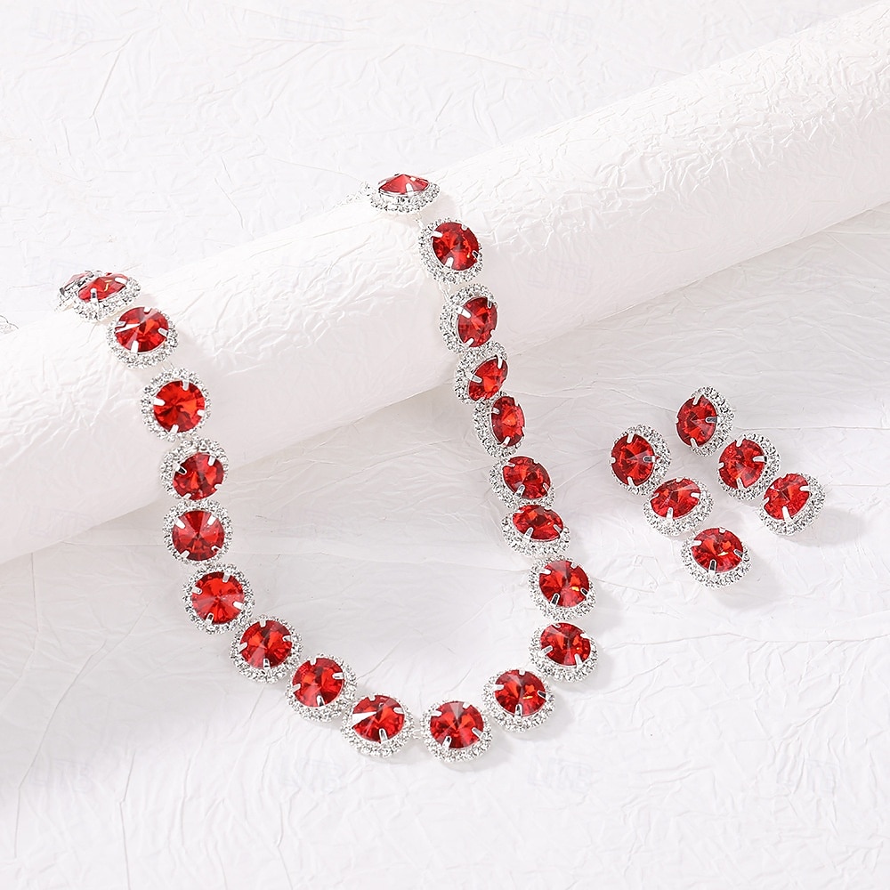 Smaragdgrønt smykkesett med strass til julebord for dame, elegant krystallkjede og øredobber til formelle kvelder &høytidsfeiringer 2026 - $14.99 –P2