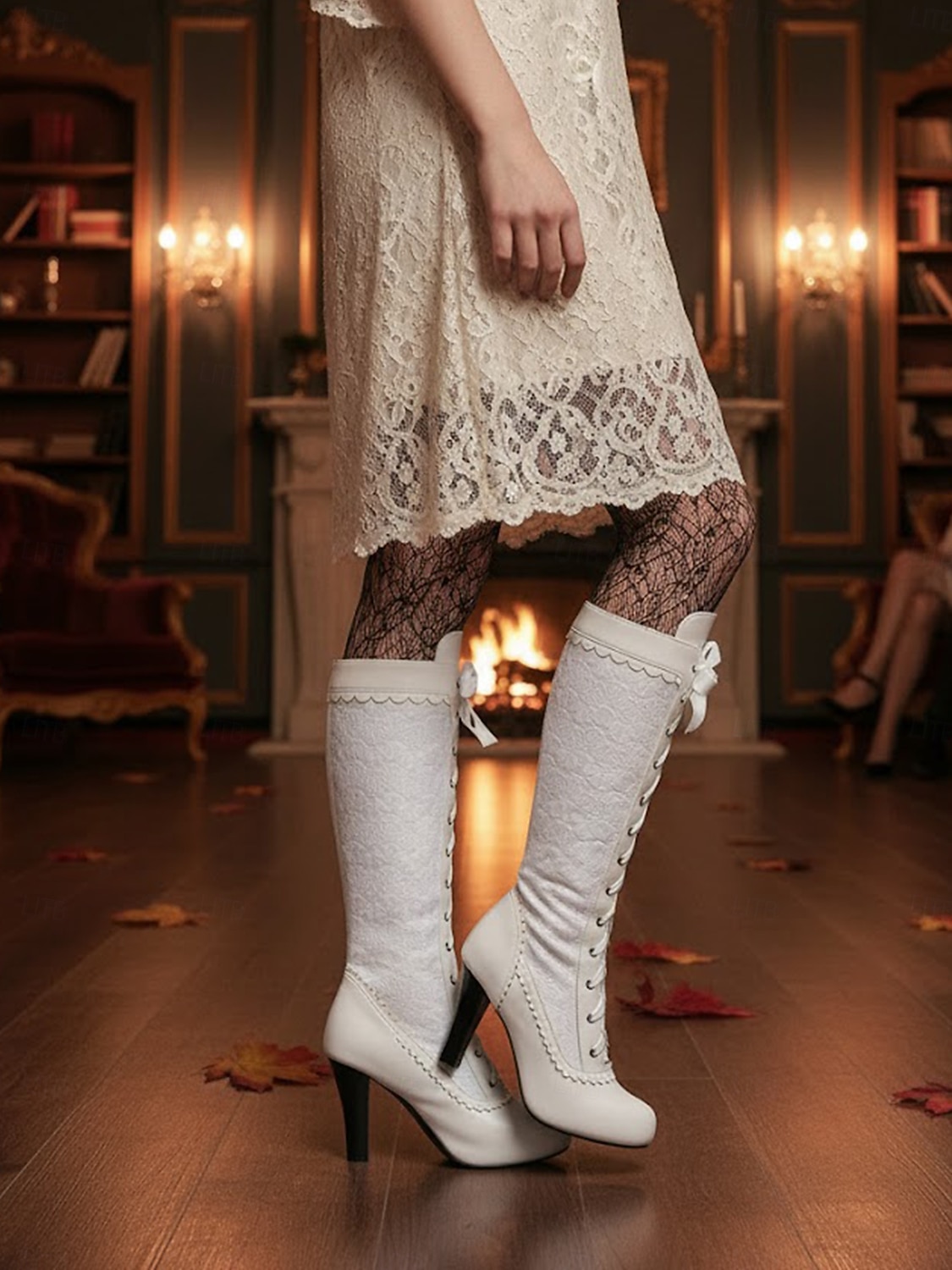 Damskie czerwone koronkowe wiktoriańskie kozaki do kolan, buty na obcasie w stylu gotyckim z lat 20. XX wieku, idealne na imprezy w stylu Wielkiego Gatsby'ego, cosplay i oficjalne wydarzenia 2026 - $69.99 –P1