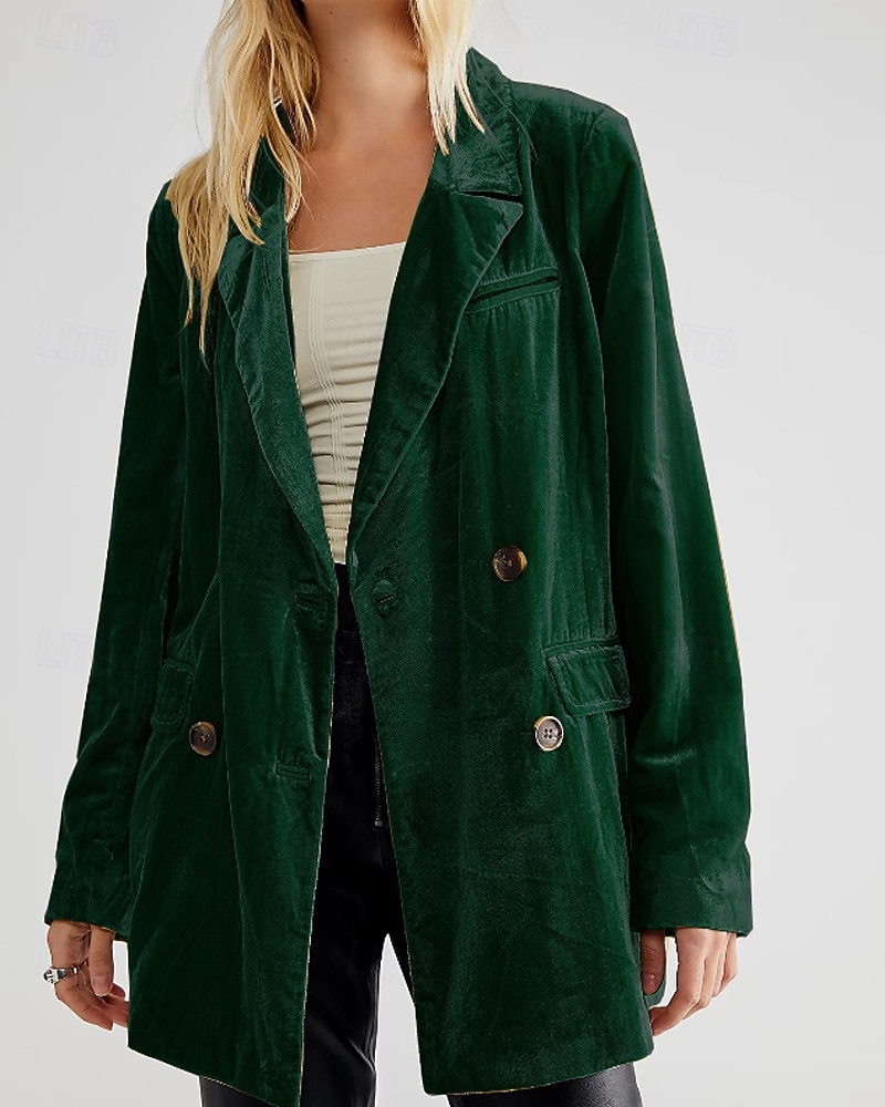 Per donna Blazer Blazer di velluto Confortevole Tasca Bottoni Moda Semplice Feste Festa / Sera Uscire Regolare Collo ripiegato Vestibilità regolare Manica Lunga Capispalla Nero Vino Verde scuro del 2026 a $45.99 –P10