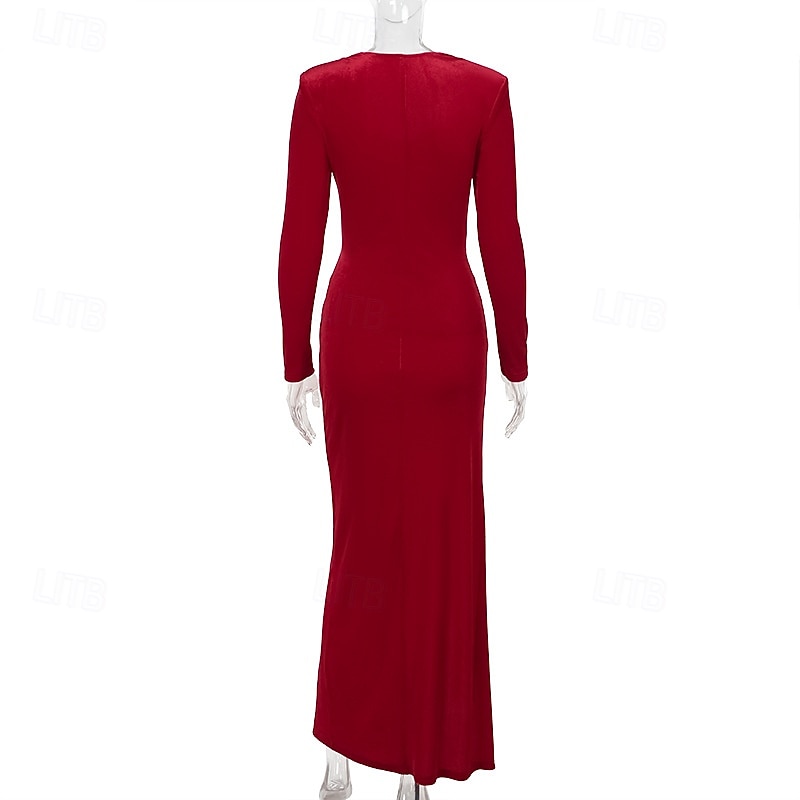 Per donna Abito Lungo Maxi Abito Abito in Velluto Vestito da Festa Abito da Cocktail Elegante Moda Moderno Festa serale Feste Cocktail party Vestibilità regolare Semplice Manica Lunga Collo quadrato del 2026 a $35.99 –P4