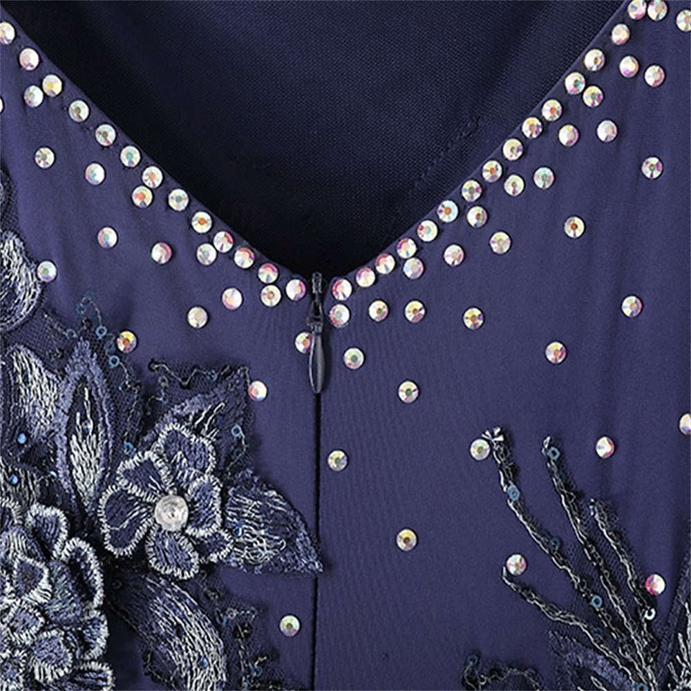 Dámské šaty na společenský tanec s kamínky, hvězdnou výšivkou, vrstvená organza, elegantní, na valčík, tango, foxtrot – tmavě modré 2026 - $404.49 –P10