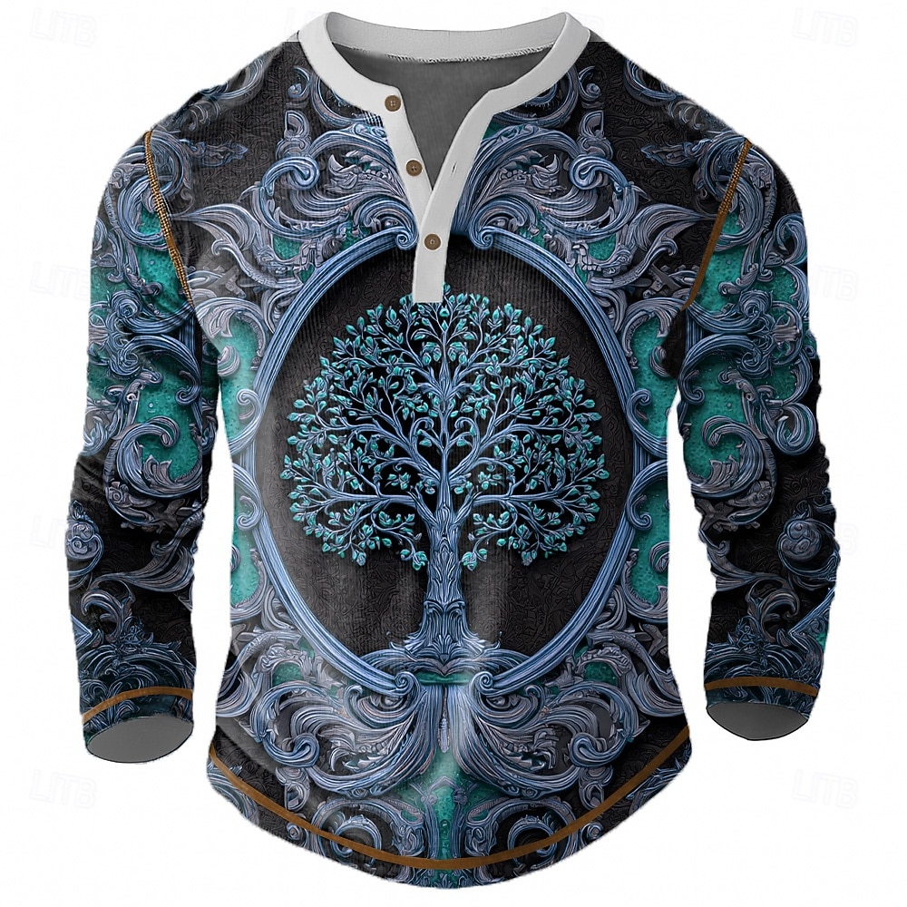 Hombre Graphic Árboles Henley Shirt Tee Manga Larga Vintage Elegante Casual Diario Exterior Primavera Primavera & Otoño Azul Oscuro Verde Trébol Caqui Henley Camiseta Henley 2026 - $24.99 –P2