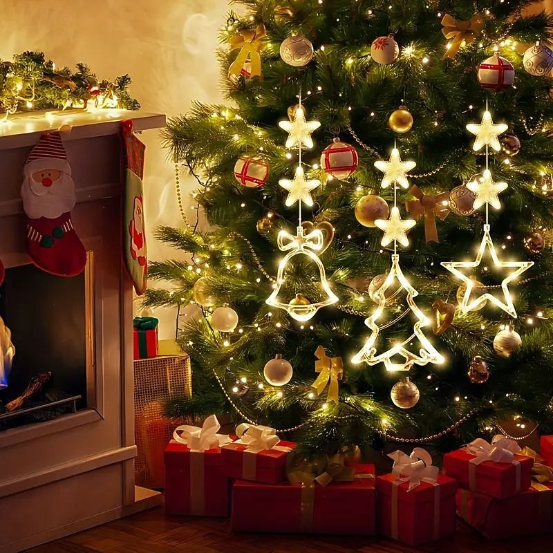 Luz de Janela de Natal 1PC com Bateria Luz de Cortina Branca Quente Suspensa com Ventosa Luz de Árvore de Natal e Estrela para Decoração de Janela em Festa de Natal e Ano Novo de 2025 por $11.99 –P5