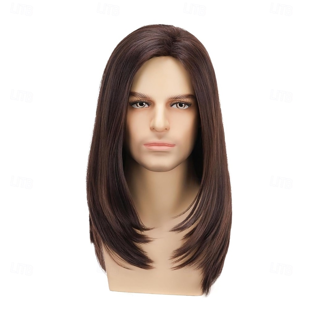 Peruca longa castanha para homem, cabelo liso, sintética, resistente ao calor, ideal para uso diário, festas e fantasias. de 2026 por $21.99 –P3
