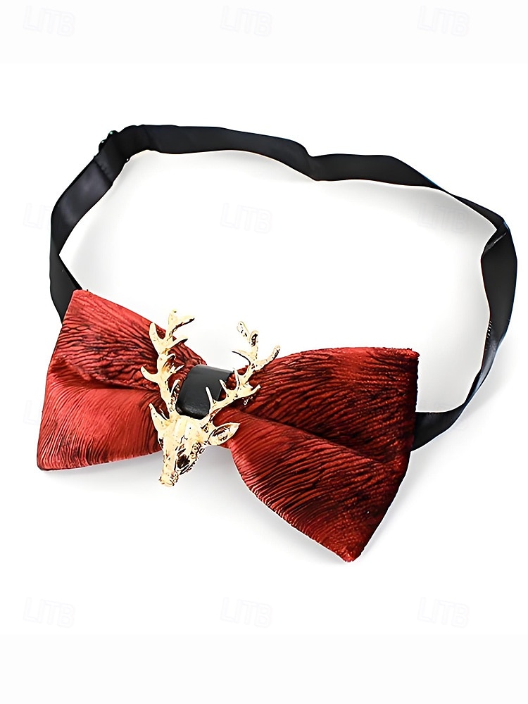 Herresløyfe i fløyel med gullfarget hjortehode, elegant justerbar halskjede i flere farger, perfekt til julefester, bryllup og formelle høytidsarrangementer 2025 - $11.99 –P5